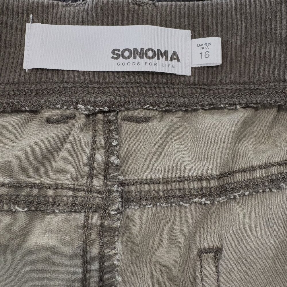 Sonoma Camo Cargo Capris Pants Ruched Crop Tie Hem Mid Rise Green Size 16 - Picture 4 of 8